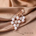 Rose gold flower brooch featuring white pearls and sparkling crystals on silk background - Y-07 Bouquet Wheat Ear Brooch