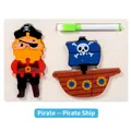 Wooden 3D pirate and pirate ship puzzle set with erasable marker for early education - Pirate Ship 2-in-1