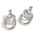 Polished silver-finish intertwined geometric O-shape earrings in a waterdrop style - O-Shaped Intertwined Geometric Studs / Silver
