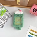 Detail of green plush card holder with transparent window and cute anthropomorphic face - Melon/Little Monster / Green