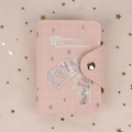 Portable pink plaid PU card holder with cute cartoon illustration and metal snap closure - Milk
