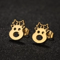 Golden reindeer stud earrings with star-shaped antlers on a textured black surface - Christmas Reindeer Blue / Gold
