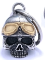 Pendaglio campanello da moto teschio con casco argento e occhiali dorati vintage - Ciondolo Teschio Stile Moto / Colore Oro Bicolore (con Portachiavi)