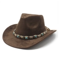Chapeau de cowboy marron foncé en suédine avec perles turquoise et ruban tissé - M (56-59cm) / Marron