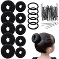 Complete black hair styling tool set with sponge bun makers and metallic hairpins - 55-Piece Black Set / Black