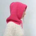 Knitted balaclava hat in rose red with adjustable drawstring for winter warmth - Plum Red