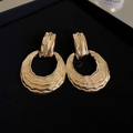Textured gold geometric hoop earrings with vintage irregular wave design on black background - Textured Round Style (22#)