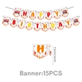 Striscione di compleanno dei pompieri con motivi di camion e elicottero di soccorso - Banner di Compleanno 15 pezzi
