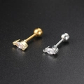 Pair of marquise-cut zircon stud earrings in gold and silver finish with screw-back design - Marquise Zircon