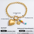 18k gold plated stainless steel bracelet with colorful beads and heart star charms - Carved Heart Colorful Beads Pendant Style (SL41237)
