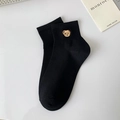 Short black socks with brown bear embroidery and a soft cotton finish for women - One Size / Black