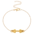 Pulsera de mancuerna en acero de titanio dorado con cadena fina, diseño deportivo minimalista unisex - Colgante de Mancuerna Cadena de Eslabones Color Dorado (N-523)