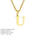 Gold-plated stainless steel letter U pendant necklace with 38+5cm curb chain - Letter Style(U) (CDNP014) / Gold