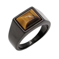 Matte black titanium steel ring featuring a rectangular tiger eye stone inlay - US 12 / Black Rounded Tiger's Eye