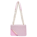 Pink chain crossbody bag with glitter fabric and gold metallic V-shaped trim - Pink