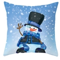 Detailed close-up of a blue Christmas snowman pillowcase with high-quality printing - Blue Snowman Snowy Scene