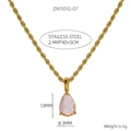 Detail of 2mm twist chain with 13mm pink pear gemstone pendant in 18k gold finish - Pink Zirconia Style (ZN1101G-07)