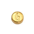 Polished 18K gold stainless steel round bead with embossed number 6 for DIY bracelets - Number 6 (SP459G-6)