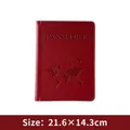 Deep red PU leather passport cover set featuring map pattern and 21.6x14.3cm size - Passport Cover / Red