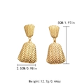 Detail showing 5cm length and textured finish of palm leaf gold steel earrings - Woven Texture Geometric Earrings (TL-E1302-02)