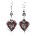 Boucles d'oreilles chauve-souris gothiques avec cœur sacré rouge et détails de rose - Chauve-souris Rose Sacré-Coeur