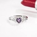 S925 sterling silver adjustable ring featuring a heart-shaped purple zircon stone - Purple Zirconia