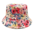 Detailed view of colorful abstract floral print and neat stitching on a cotton sun hat - M (56-58cm) / Red Pink Blue and Yellow Multi-color Print Style (2#)