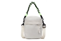 Off-white canvas crossbody bag with thick green and black woven handle for men - White with Neon Green Cord
