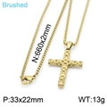 Brushed gold Byzantine cross pendant with box chain, 33x22mm stainless steel punk necklace - Small / Gold
