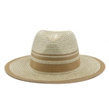 Close-up of two-tone woven fedora straw hat showing detailed natural and ivory texture - M (56-58cm) / Beige