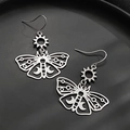 Silver celestial moth earrings with hollow butterfly wings on a black background - Crescent Moth Style (6103)