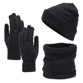 Set de invierno gris oscuro con gorro de forro polar, braga y guantes táctiles - Gris Negro