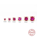 Set of six red cubic zirconia stud earrings in gold plated 925 silver from 1.5mm to 4mm - 6Pcs Set Gold-Rose Red Zirconia