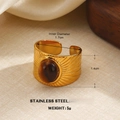 Vintage 18k gold plated stainless steel ring with oval tiger eye stone inlay - Wide Oval Tiger Eye Style (1245)