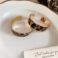 Detail of leopard print vintage leather hoop earrings with golden inner plating - Gold Interior Leopard Hoop (29#)