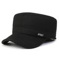 Schwarze Herren-Militärmütze aus Wolle mit SPORT-Metallschild und Textur-Finish - Flache Oberseite / Schwarz