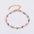 Classic golden chain bracelet with colorful enamel evil eye charms and adjustable clasp - Mixed Colors Eyes