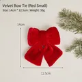 Christmas burgundy velvet bow ornament with gold wire detail for tree decoration - Bright Red (Small)