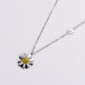 Minimalist silver daisy pendant necklace with yellow crystal center for women - Silver