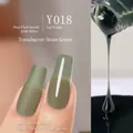 Japanese plant-based gel nail polish Y018 Sage Green in matte and glossy finishes - Y-018 Translucent Stone Green
