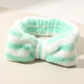 Mint green and white striped plush bow headband made of soft coral fleece for skincare - #11 [green + White] Striped Headband (single)