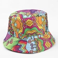 Détail de l'imprimé psychédélique floral et champignons sur un chapeau bob réversible - M(56-58cm) / Champignon Psychédélique Multicolore (37#)