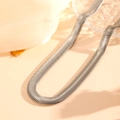 Elegant silver stainless steel flat snake chain necklace on silk background - Silver Necklace (N612)