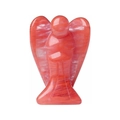 Hand-carved angel statue made of polished orange rhodochrosite gemstone with natural veins - Watermelon red