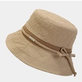 Schicker beiger Fischerhut mit Faltenstruktur und braunem gewebtem Schleifenband-Dekor - M (56-58cm) / Khaki