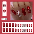 Long square Christmas press-on nails with red aurora snowman and snowflake art - W1302 Christmas Snowman (Glue Style)