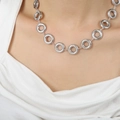 Minimalist silver interlocking circle necklace set in sleek geometric design - Necklace / 40+5cm / Steel