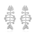 Detailed view of silver metal fishbone earrings with unique spiral texture on white background - Style A Silver