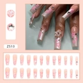 Unghie finte lunghe a ballerina con stelle rosa, perle e strass brillanti incastonati - Z513 Stile Stella Perla / Tipo di Colla