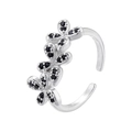 Macro shot of silver bow butterfly ring with black rhinestones on a white background - Platinum Black Zirconia